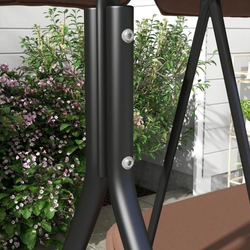 Balancín de Jardín Exterior Columpio de 3 Plazas con Toldo Ajustable y Marco de Acero para Terraza 172x110x153 cm Marrón [9]