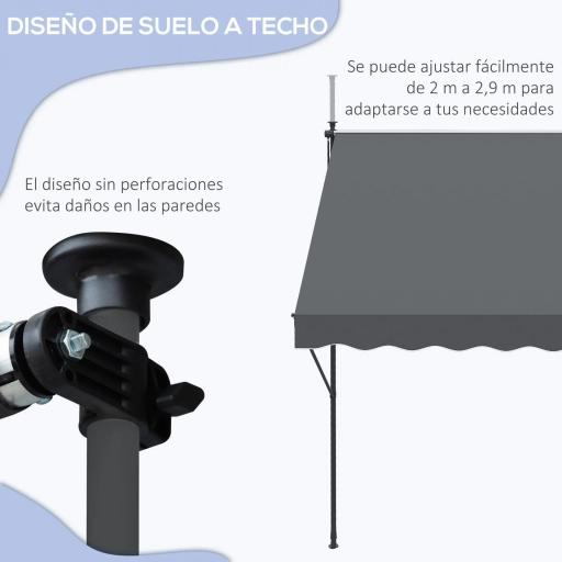 Toldo Manual Retráctil 200x175x210-310 cm Ajustable con Manivela Protección Solar UV40+ para Balcón Terraza Gris [2]