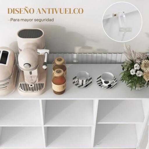 Aparador de Cocina Aparador Blanco con Puerta de Malla 4 Compartimentos Abiertos y Estante Ajustable 120x37x81,5 cm [9]