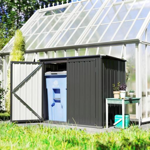 Cobertizo para Contenedor de Basura Doble de Acero Galvanizado de 240L con Tapa Abatible y Puertas con Cerradura Gris