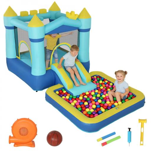 Castillo Hinchable para Niños con Soplador Tobogán Cama Elástica Piscina y Aro de Baloncesto para Niños 3-8 Años Azul [9]