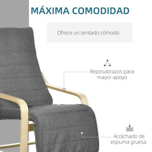 Sillón de Salón con Reposapiés Ajustable Silla Relax Butaca Tapizado en Tela para Oficina Dormitorio 66,5x94x100 cm Gris [5]