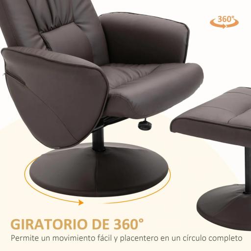 Sillón de Relax con Reposapiés Respaldo Reclinable hasta 145° para Salón Dormitorio Oficina 76x81x101 cm Marrón [4]