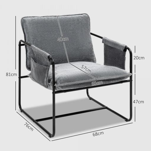Butaca Moderna para Relax con Tapizado en Chenilla Estructura de Acero y Reposabrazos con Bolsillos 68x76x81 cm Gris [1]