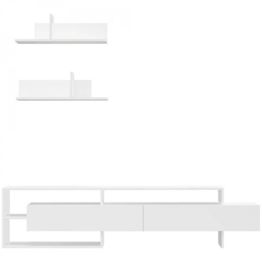 Mueble de Salón para TV con Mesa para Televisor 180x33,5x42 cm y 2 Estantes de Pared 65x20x20 cm Blanco [8]