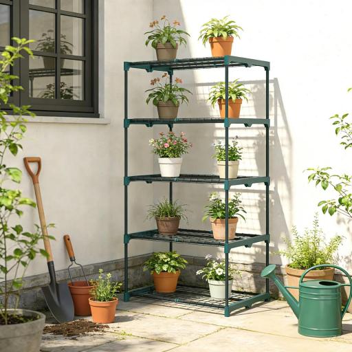Soporte para Plantas de 5 Niveles Estantería para Plantas de Acero Estantes de Rejilla 67x49x138 cm Verde Oscuro [5]