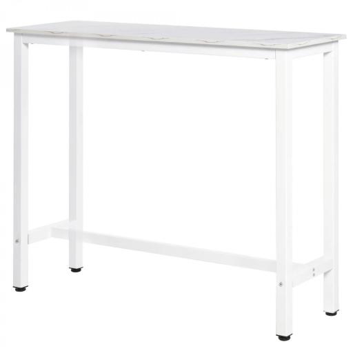 Mesa de Bar Mesa Alta con Encimera de Melamina Efecto Marmoleado y Patas de Acero Estilo Moderno para Cocina Cafetería Comedor 120x40x100 cm Blanco [9]