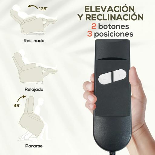 Sillón Levanta Personas con 8 Punto de Masaje Reposapiés Mando a Distancia y Bolsillo Lateral 83x92x110 cm Beige [2]