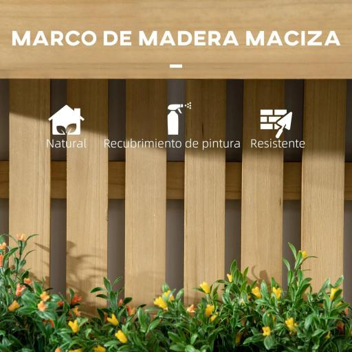 Jardinera de Pared de Madera con Enrejado y 3 Macetas Móviles para Jardín Terraza Patio 60x16x80 cm Natural [4]