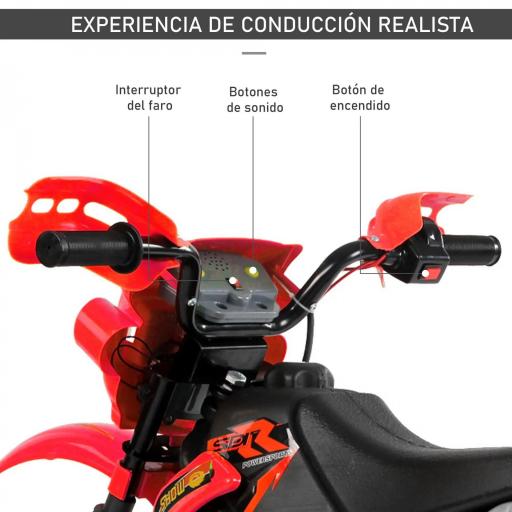 Moto Electrica Infantil Bateria 6V Recargable Niños 3+ Años Cargador y Ruedas Apoyo 102x53x66 cm Color Rojo [4]