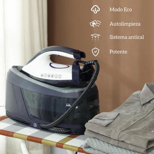 Centro de Planchado 2800W 100 g/min Función ECO Suela de Cerámica Doble Capa Antical Depósito Extraíble 2 L Azul [6]