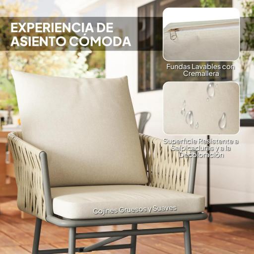 Conjunto de Muebles de Jardín de Ratán Sintético con 2 Sillas con Cojines Extraíbles y Mesa con Tablero de Metal Gris [5]