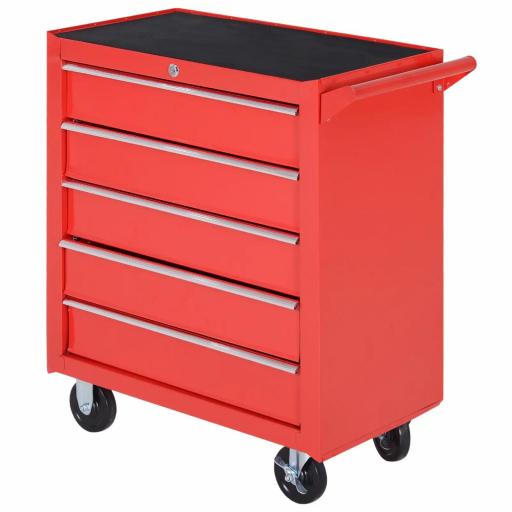 Caja Taller Carro de Herramientas con Ruedas Cerradura tipo Mueble de Almacenamiento para Taller Garaje y Hogar Chapa de Acero 69x33x75 cm Rojo [9]