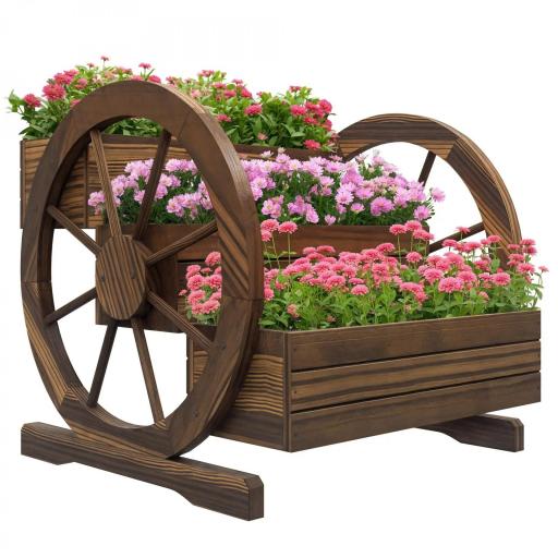 Jardinera de Madera Macetero Exterior de 3 Niveles Diseño de Escalera Orificios de Drenaje 61x62x57 cm Carbonizado [8]