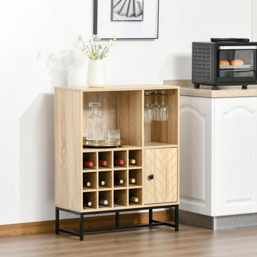 Aparador de Cocina con Botellero para 12 Botellas y Soporte de 6 Copas de Vino 76x35x97 cm Madera Natural [0]