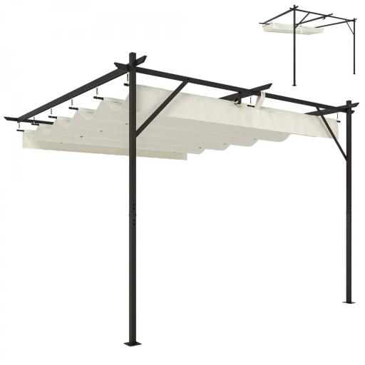 Pérgola de Pared de Jardín 3x3 m con Techo Retráctil Protección UPF30+ Drenaje Cenador de Jardín para Exterior Crema [7]