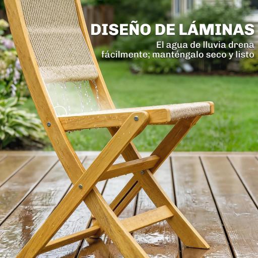 Conjunto de Jardín de 3 Piezas de Madera con 2 Sillas Plegables y Mesa Redonda para Patio Balcón Natural [2]