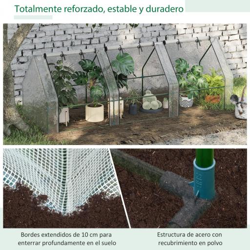 Invernadero de Exterior Invernadero de Jardín 270x90x90 cm Tipo Caseta con 3 Ventanas Marco de Acero y Cubierta de PE 140g/㎡ para Cultivo Plantas Flores Tomates Blanco [4]