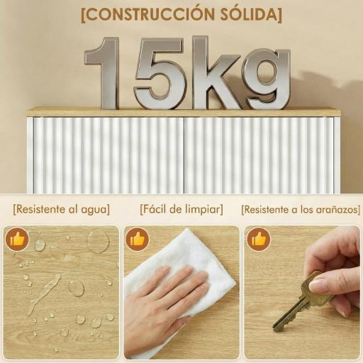 Mueble Bajo Lavabo con Estante Ajustable Armario para Lavabo sin Pedestal con Puertas Acanaladas 60x30x61 cm Blanco [4]