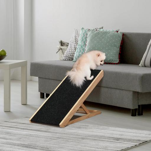 Rampa Plegable para Perros y Gatos de Madera con Altura Ajustable de 4 Niveles y Alfombra Antideslizante Escaleras de Mascotas para Coche Cama y Sofá 90x40x61 cm Natural