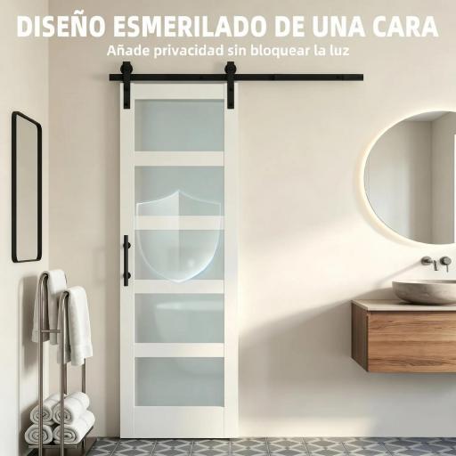 Puerta Corredera Interior 71x213 cm con Kit de Montaje, MDF y Vidrio Esmerilado, Riel y Herrajes, Blanco [8]