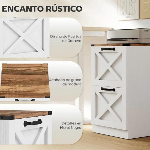 Cajonera Escritorio con 2 Cajones Soporte para Impresora con Riel Colgante para A4 y Carta 40x40x71 cm Blanco [2]
