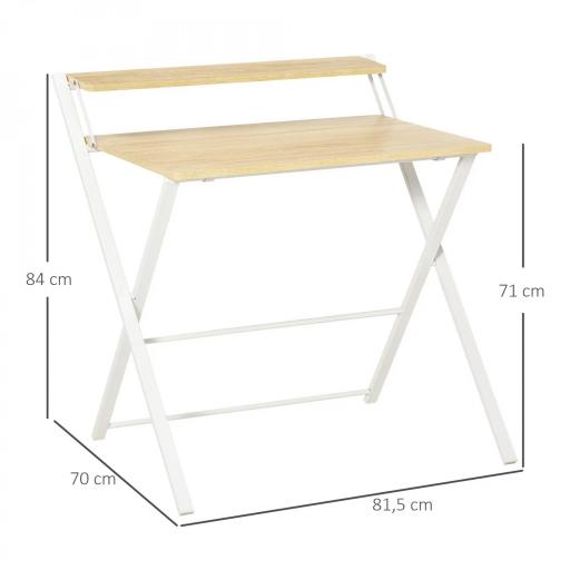 Mesa de Estudio Plegable con Estante Superior Estilo Moderno para Sala Oficina Dormitorio 81,5x70x84 cm Natural y Blanco [1]