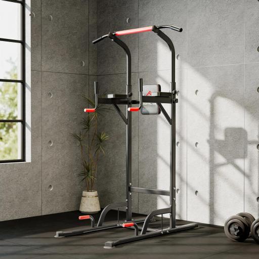 Máquina de Dominadas con Altura Ajustable Carga Máx. 120 kg para Entrenamiento Fitness 123x98x189-239 cm Negro y Rojo [6]