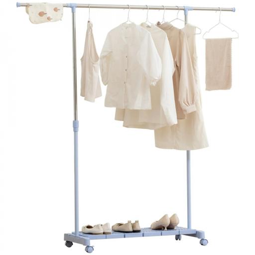Tendedero Extensible con Ruedas con Barra de Acero Inoxidable y Estante para Zapatos 159x42x168 cm Azul y Plata [9]