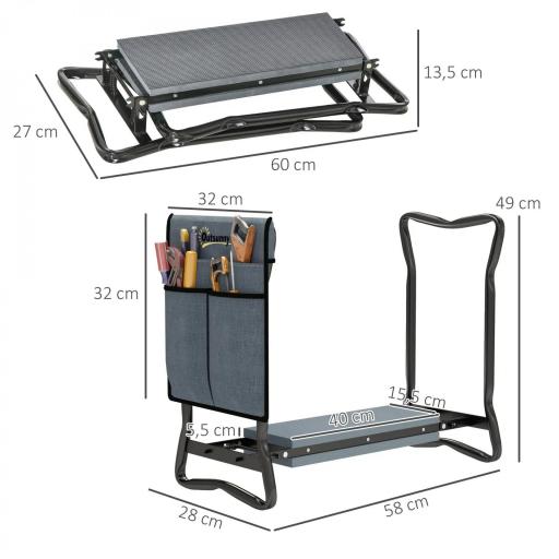 Taburete de Jardín Plegable con Almohadilla de Espuma EVA Asiento de Jardín 2 en 1 con Bolsa para Herramientas [1]