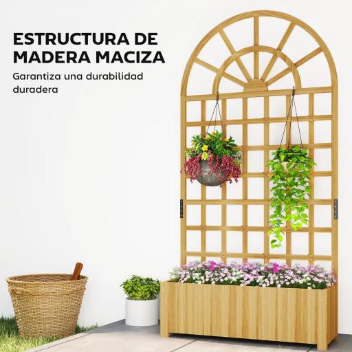 Jardinera con Enrejado de Madera con Drenaje para Cultivos Verduras Flores Hierbas 90x30x180 cm Natural [5]