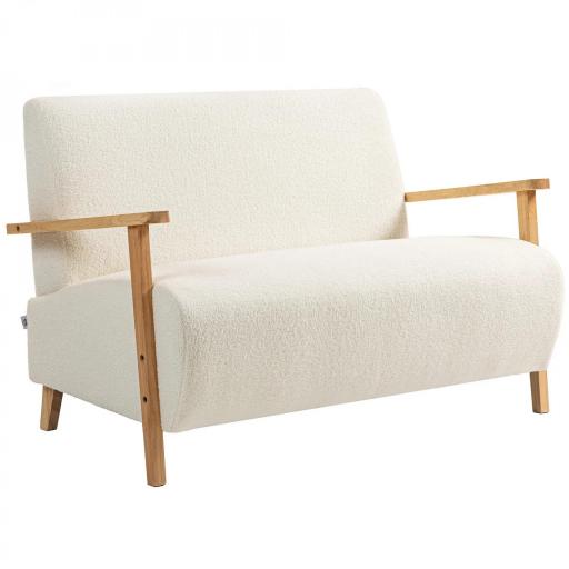 Sofá de 2 Plazas Tapizado en Borreguito 118 cm con Acolchado Grueso Reposabrazos y Patas de Madera Crema [8]