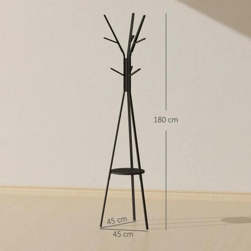 Perchero de Pie Forma de Árbol Perchero para Ropa de Metal con 9 Ganchos y Estante Perchero Vintage 45x45x180 cm Negro [1]