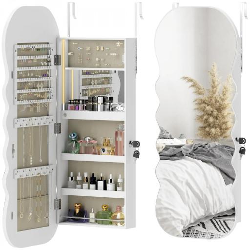 Espejo Joyero con Luz LED Montado en la Pared o en la Puerta con Cerradura Espejo Entero Blanco [9]