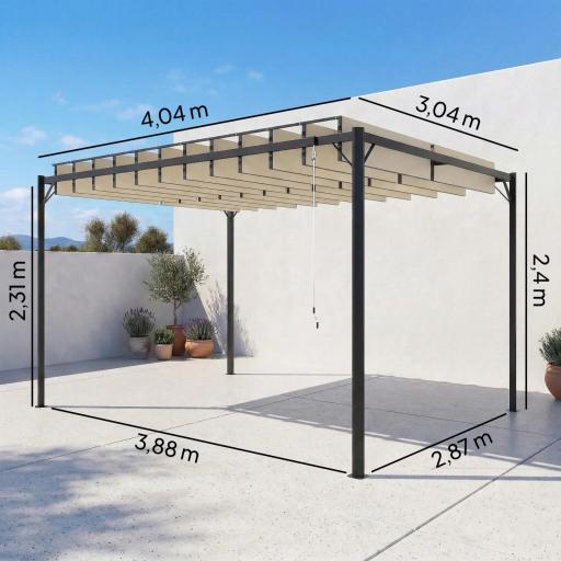 Pérgola de Jardín 3x4 m con Protección UPF 50+ Gazebo con Techo Ajustable Estructura de Metal para Exterior Crema [1]