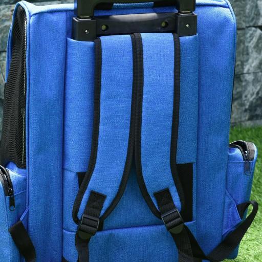 Transportín Carrito para Mascotas 2 en 1 Mochila de Viaje con 2 Ruedas para Perros Gatos con Asa Retráctil de Aluminio y Bolsillos de Almacenaje 42x25x55 cm Azul [7]
