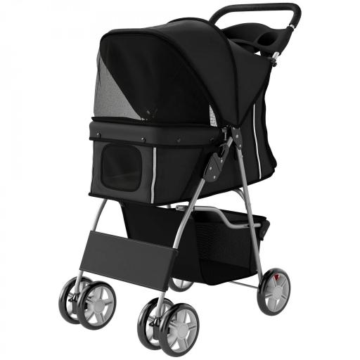 Carrito para Perros Pequeños con Cesta de Almacenaje Portavasos Ruedas y Cojín Lavable 77x44x102 cm Negro [8]