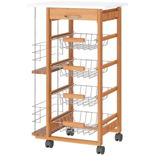 Carrito de Cocina con Ruedas Carro Multiusos con Cajón 4 Cestas Extraíbles de Metal y Bastidores 47x37x83 cm Natural [8]