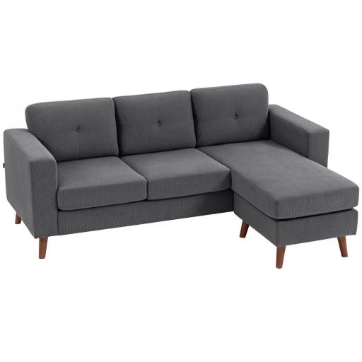 Sofá Chaise Longue Reversible de 3 Plazas Tapizado en Pana Marco de Acero para Espacios Reducidos Gris Oscuro [9]