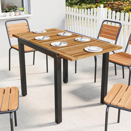Mesa de Jardín Extensible 120/80x70 cm Estructura de Acero y Tablero de Madera de Acacia para 4-6 Personas Natural [0]