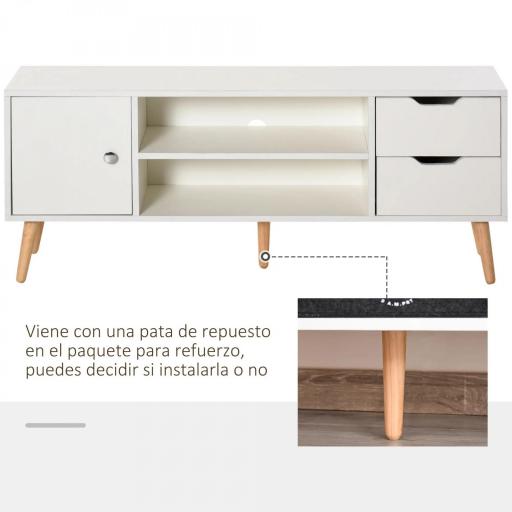 Mueble de TV para Televisiones de 50" Mesa de Salón con Puerta 2 Estantes Abiertos y 2 Cajones 120x28x44 cm Blanco [3]