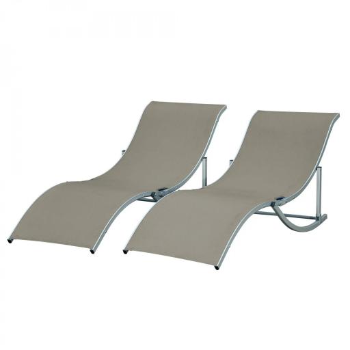 Conjunto de 2 Tumbonas de Jardín Tumbonas Plegables con Marco de Aluminio Texteline para Piscina Patio 165x61x63 cm Gris [8]