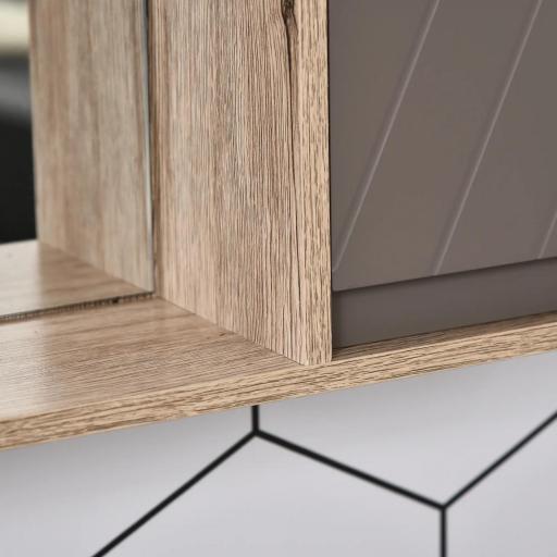 Armario de Baño con Espejo Mueble Auxiliar Montado en Pared con 1 Puerta y Estante Ajustable Estilo Moderno 57x14,2x49,2 cm Roble y Gris [7]