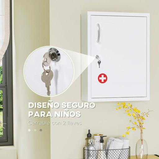 Botiquín para Medicinas de 3 Niveles Armario de Botiquín con Cerradura y 2 Llaves para Cocina Baño 40x15x53,5 cm Blanco [6]