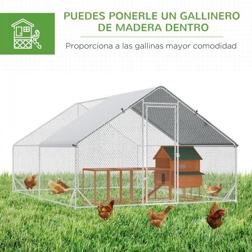 Gallinero para Exterior Jaula para Gallinas de Acero Galvanizado con Cubierta de PE y Cerradura 3x4x2 m Plata [2]
