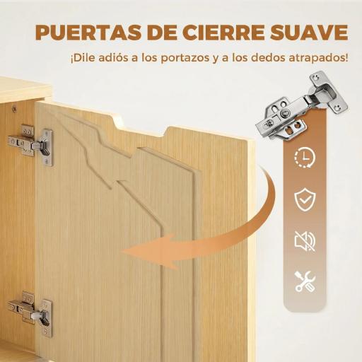 Cajonera de Oficina con 5 Cajones Ruedas y Armario con Cierre Suave Soporte para Impresora Natural [4]