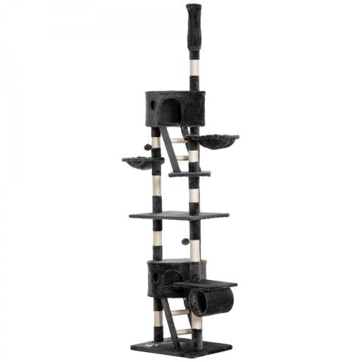 Árbol para Gatos de Suelo a Techo de 240-260 cm con Altura Ajustable Múltiples Plataformas Cuevas Cestos y Rampas Gris [8]