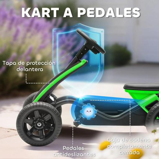Kart Pedales con Ruedas Antideslizantes de EVA Marco Metálico Carga 30 kg para Niños y Niñas de 2-5 Años Verde [4]