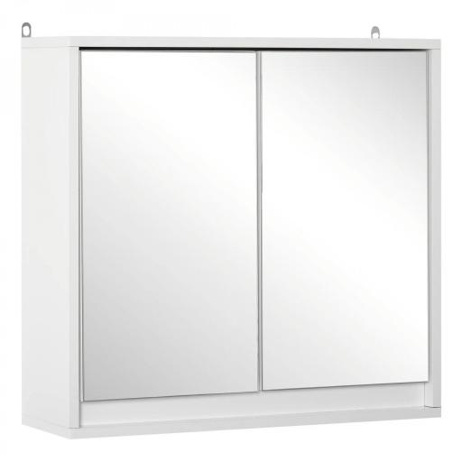 Armario de Baño con Espejo con 2 Puertas y Balda Ajustable Mueble Colgante de Estilo Moderno 48x14,5x45 cm Blanco [9]