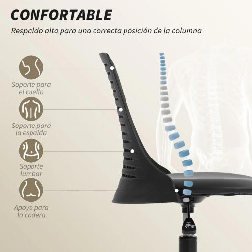 Silla de Escritorio sin Brazos Silla de Oficina Giratoria con Respaldo Hueco Altura Ajustable Negro [4]